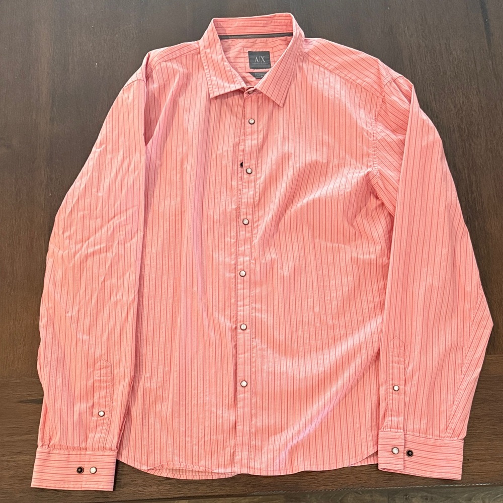 Armani Exchange Men's Coral Striped Button Down Shirt
